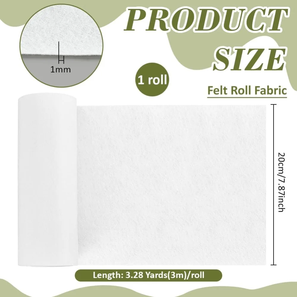 Fotografia 3: Rolo de Feltro Branco 118x7.87 Polegadas, Tecido de Feltro Não Tecido para Artesanato, Patchwork, Costura, Decoração e DIY, 1mm de Espessura