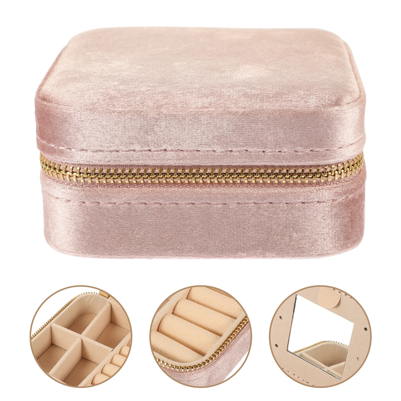 

Makeup Mirror Jewelry Box Small Travel Case Decorate Light Weight Holder Flannel Portable Business Trip