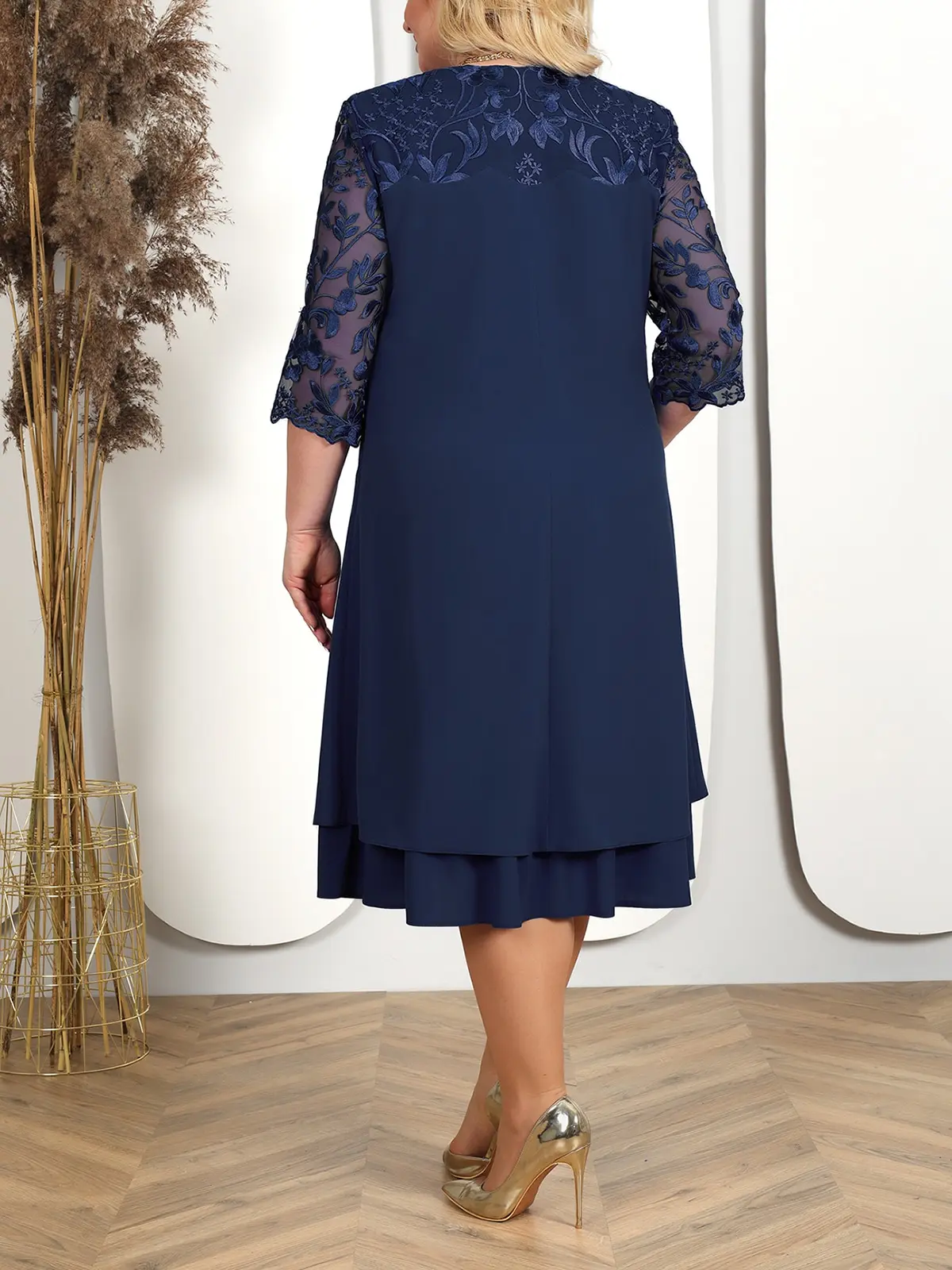 Robe Brodée Florale pour Femme, Grande Taille, Robe Éducative, Demi Manches, Elégante, Soirée, Bal