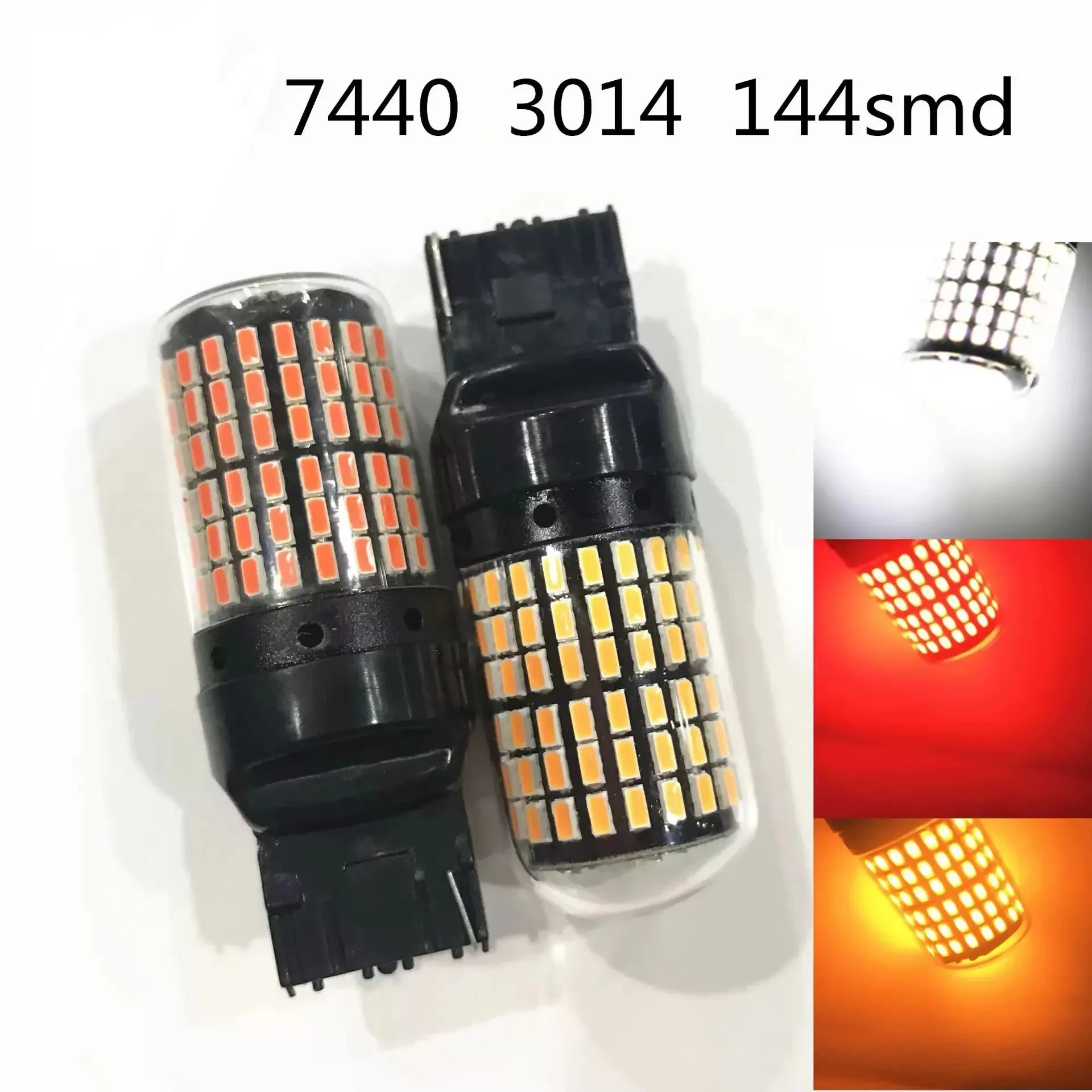 2pcs Car LED Decoding Anti Stroboscopic 7440 144smd Turn Signal Reversing Lamp Side Lamp T20 White Yellow Red
