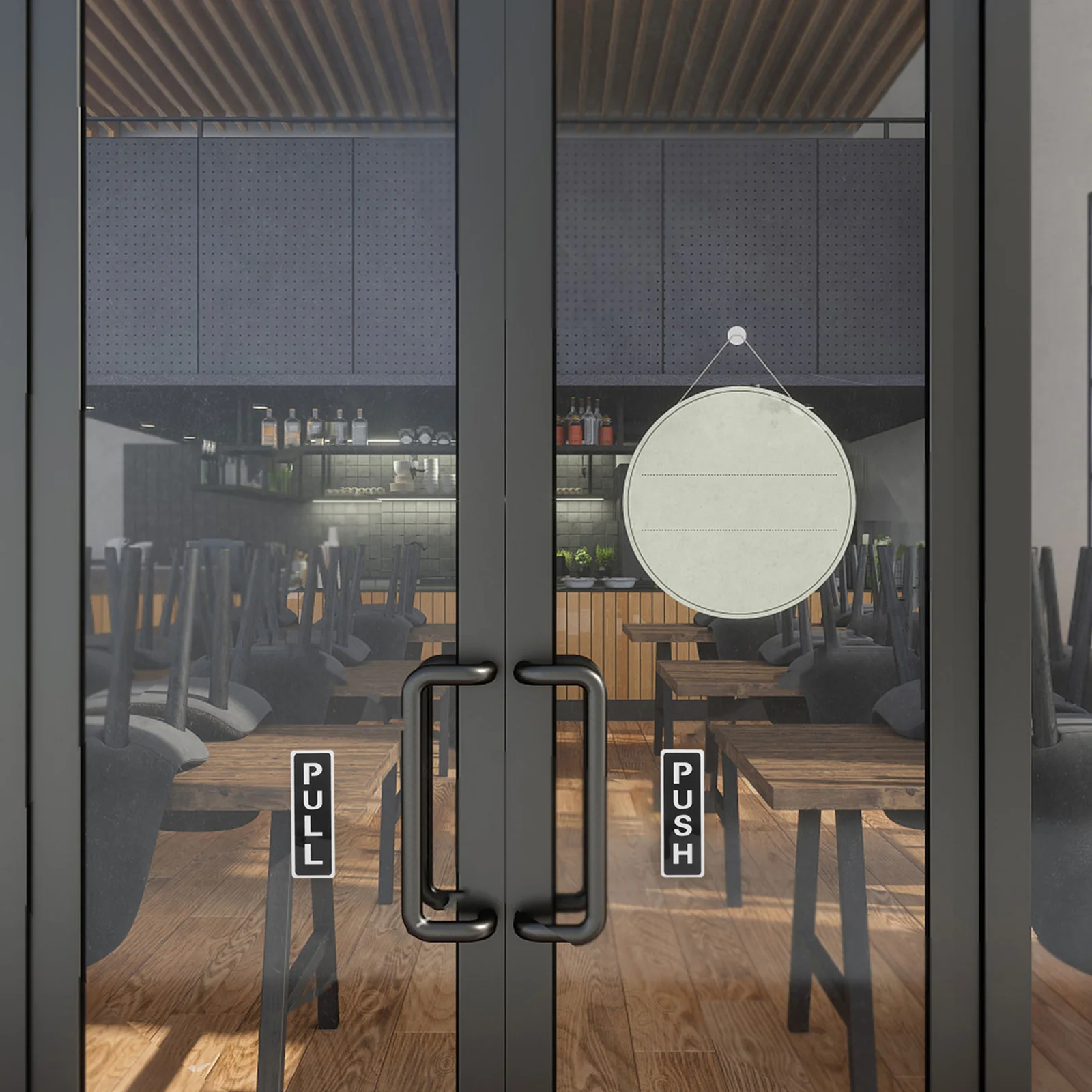 1 مجموعة الاكريليك طبقة مزدوجة دفع سحب علامة الباب مرآة إنهاء أنيق تحديد ملصق لمدخل متجر الباب الزجاجي