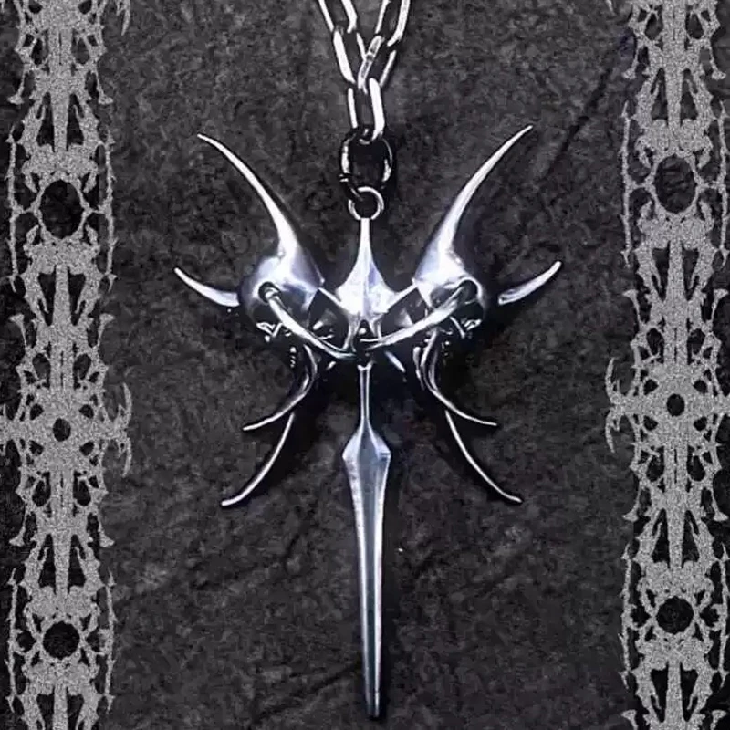Gothic-Schmuck Kettenhalskette mit Totenkopf-Anhänger für Frauen Punk 90er Ästhetik Accessoires Dornen-Spike-Halskette Grunge Rock – Detail 5