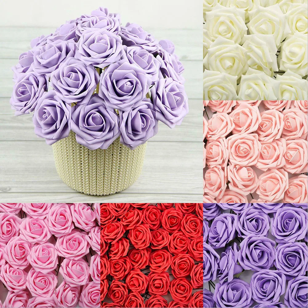 50Pcs Artificial Flowers Foam Rose Heads Wedding Party Decor Bouque DIY Large 8CM Cream White Pink Festive Party Decorations