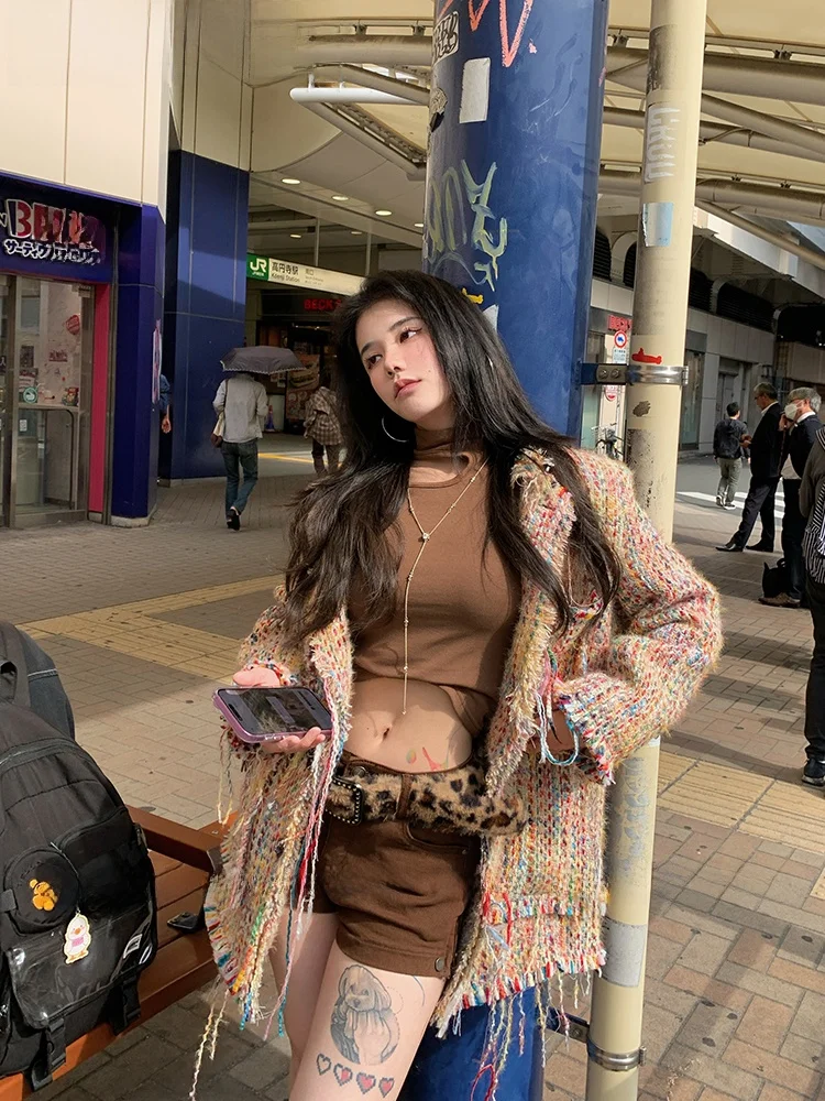 

ForLions Rainbow Weave Хлопковое пальто с бахромой Jaet Wior Sle Commute Long Sve с капюшоном для молодых женщин 8-24 лет