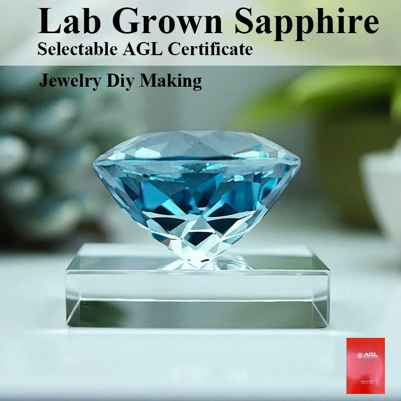 

Lab Grown Sapphire Round Cut Aquamarine Color Gemstone For Jewelry Diy Making Selectable AGL Certificate Pass Diamond Tester