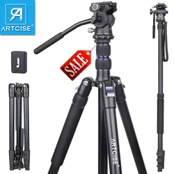 ARTCISE AF30+VH03 193cm Aluminum Alloy Portable Travel Fast Flip Lock Tripod Light with Fluid Head for Video Camera Camcorder