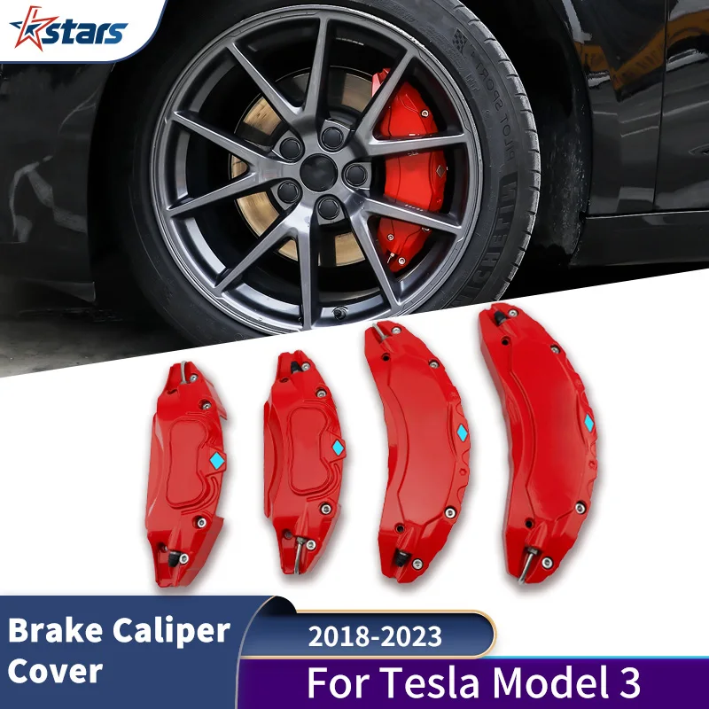 Aluminium Alloy Brake Caliper Cover For Tesla Model 3 2018-2023 18 19 Inch With Stickers Car Decoration Accessories 12 Colors