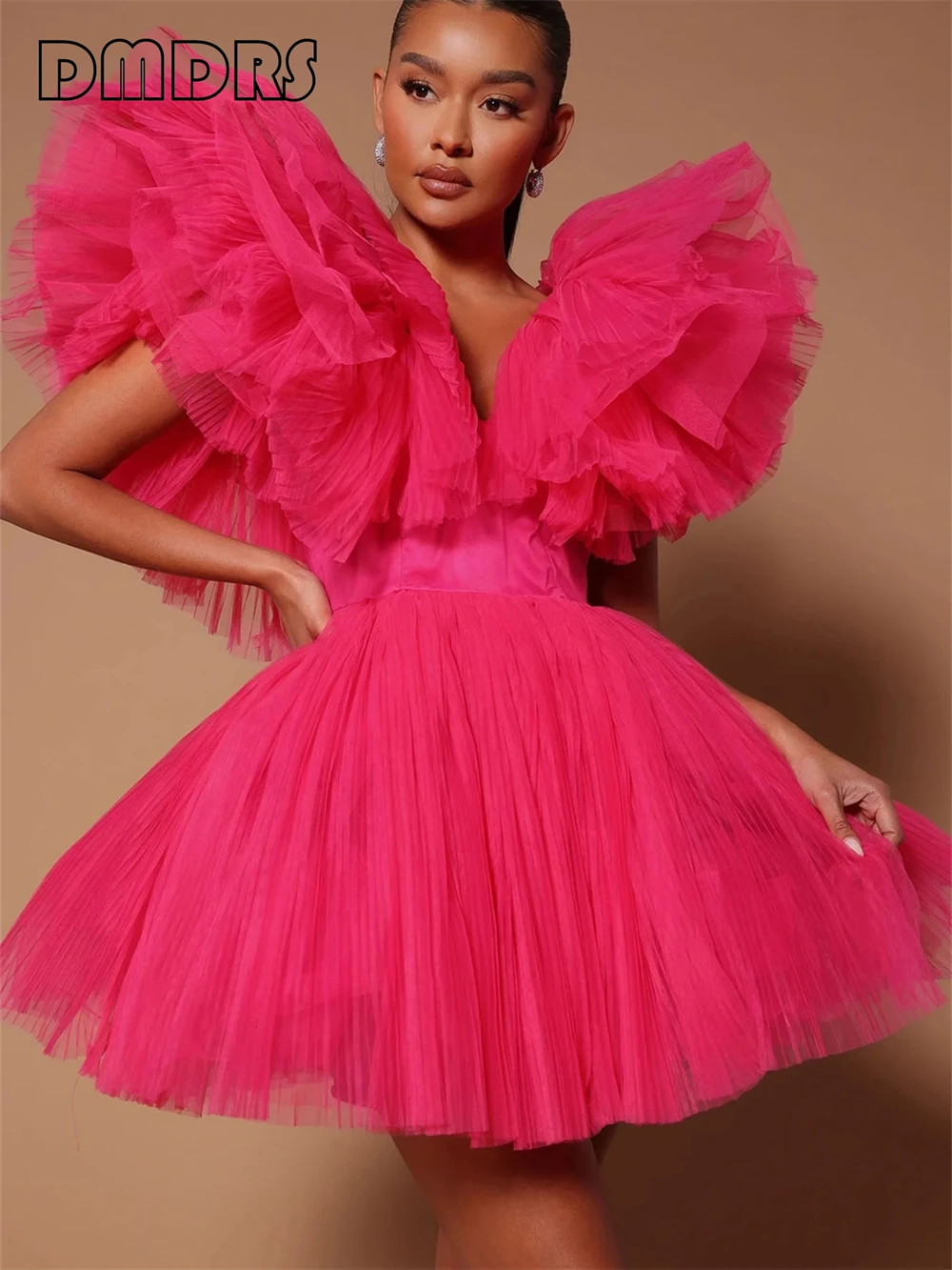 DMDRS | Vestidos de fiesta cortos de tul exuberantes, vestido Formal de graduación por encima de la rodilla hinchado para mujer, vestido para
