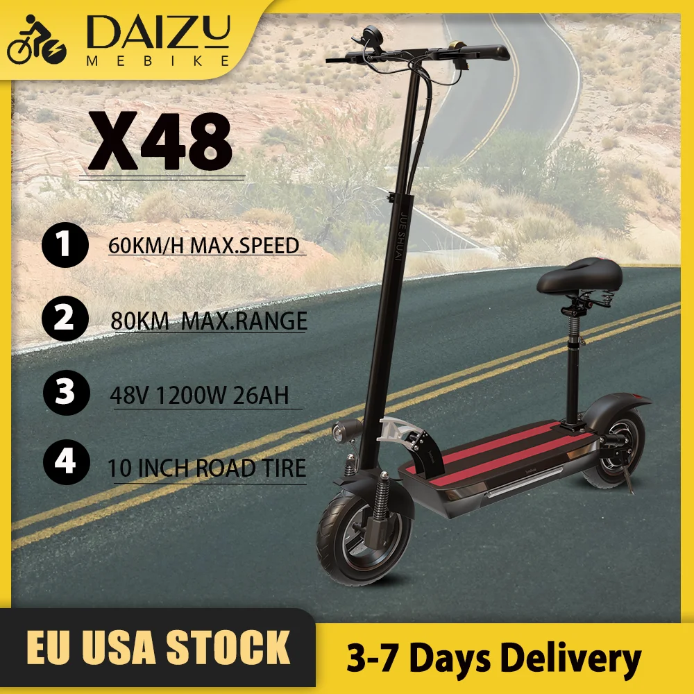 

Foldable Electric Scooter X48 48V 1200W Powerful Rear Motor Scooter Electric 60KM/H Fast Speed 10 Inch Road Tire for Adults