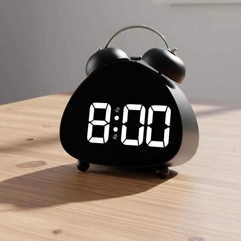 

European Minimalist Black White LED Alarm Clock Creative Bell Ringing Plug-in/Battery 2 Use Loud Alarm Clock Students Get Up