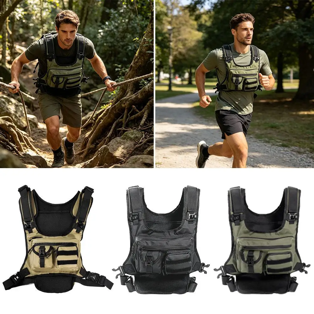 Men Tactical Chest Vest Backpack Multi Pockets Waterproof Wear Resistant Running Chest Pack For Cycling Hunting Lightweight
