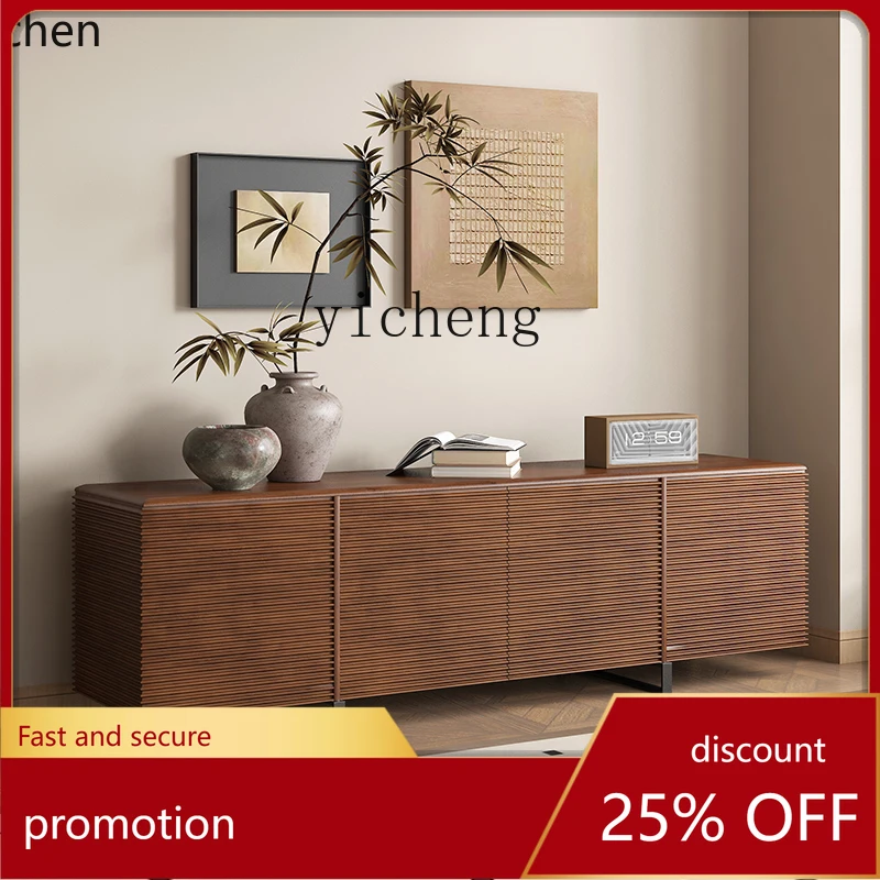 

HXL black walnut side cabinet integrated against the wall Nordic living room storage cabinet