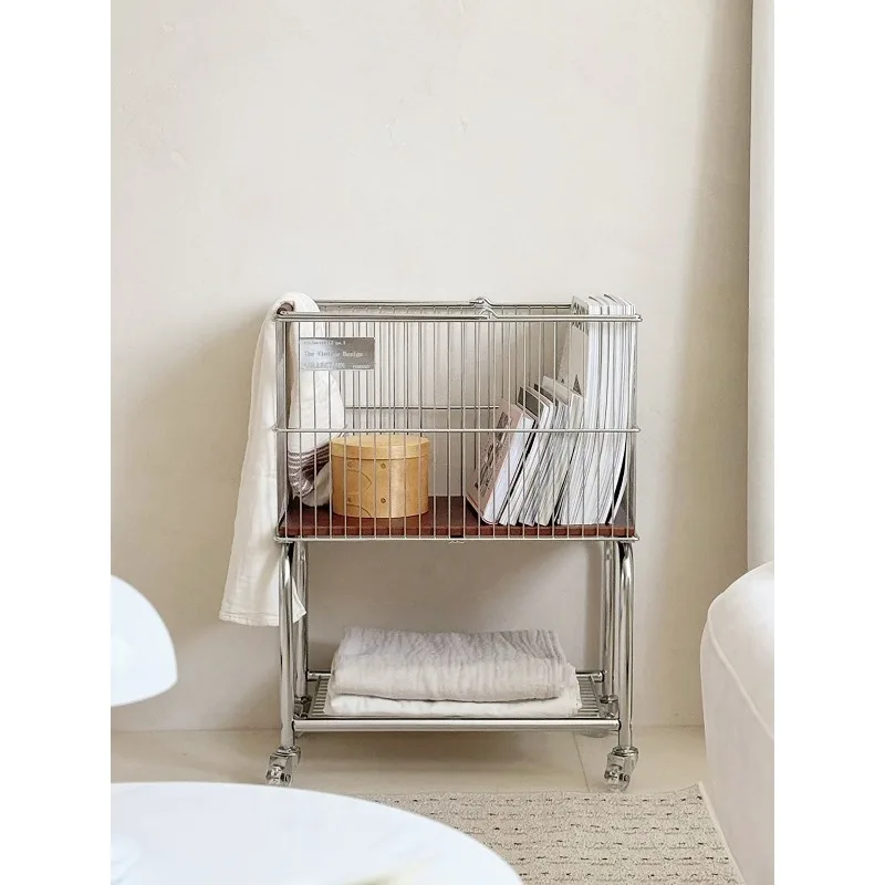 Dirty laundry basket, used laundry basket, bathroom laundry room, movable small cart, double-layer clothes storage