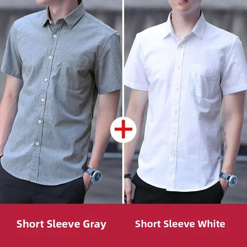 

Light Color Oxford Cloth Men's Casual Short Sleeve Shirt Versatile Slim Fit Youth Trendy Top City Walk Standard Style Clean Fit