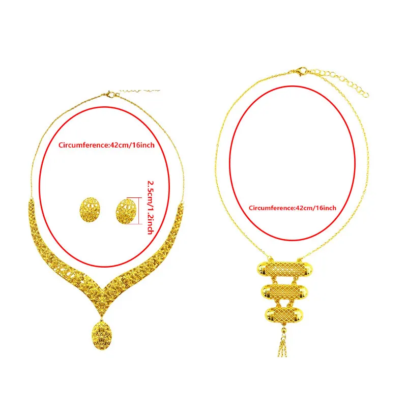 4 قطعة مجموعة مجوهرات النيجيرية مجوهرات الزفاف للنساء دبي 24K الذهب اللون مجوهرات الأفريقية مصمم أقراط قلادة الزفاف
