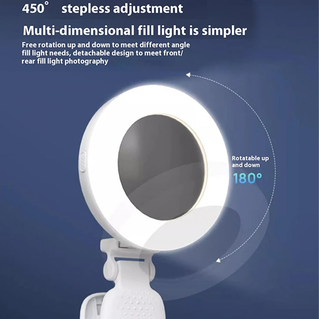 Portable Led Lamp Mirror With Light USB Rechargeable Light Ring Selfie Led Light Phone Light Clip Fill Light Selfie Lighting Cam