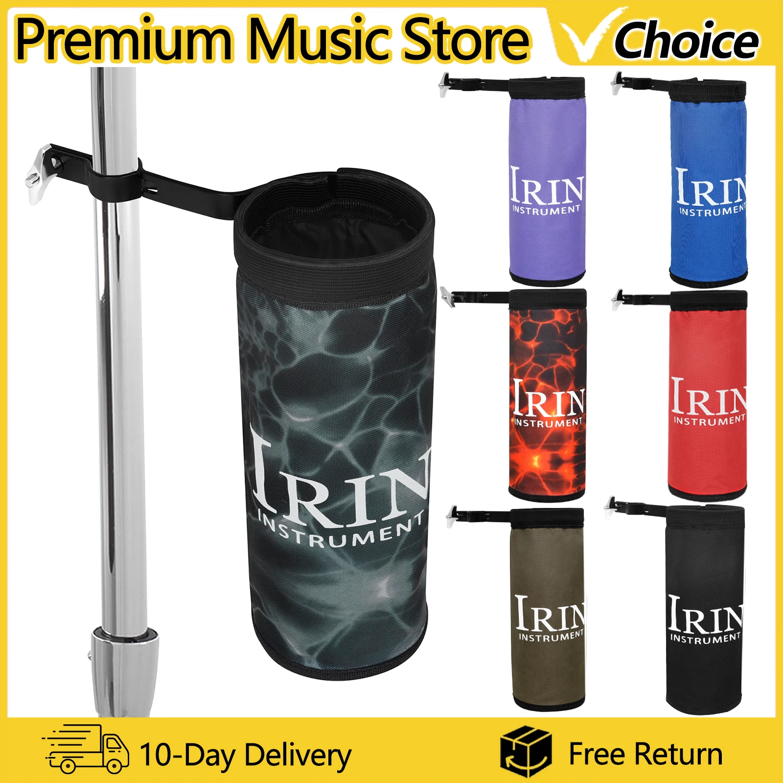 IRIN Drumstick Bag Cylindrical Drumstick Storage Holder Tube Bag with Steel Support Frame Percussion Drum Instrument Accessories