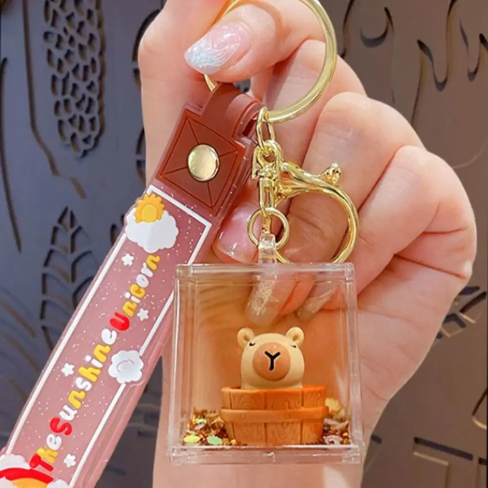 Подвеска с капибарой, брелок с капибарой, маленькие подарки, милый мультяшный кулон в виде бутылки зыбучих песков, украшение для сумки