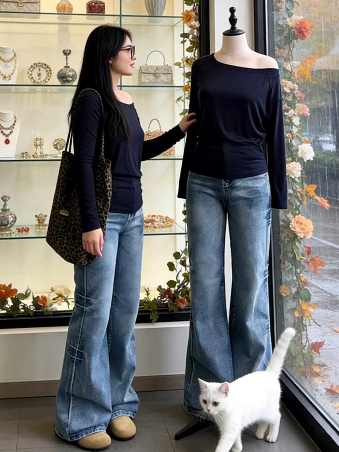 

American Retro Wide Leg Bell Bot Jeans Women's plus Size Pear ape Slimming Spring Season High Waist Zipper Sle Casual ...