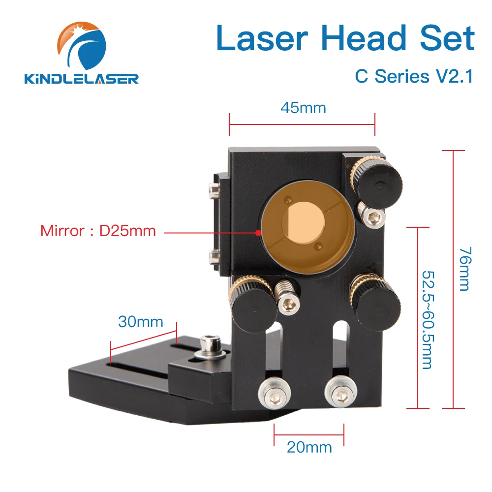 Testa laser CO2 KINDLELASER serie C Dia.18 FL38.1 e Dia.20 FL50.8 / 63.5/101.6mm Supporto per macchina da taglio per incisione laser (nero)