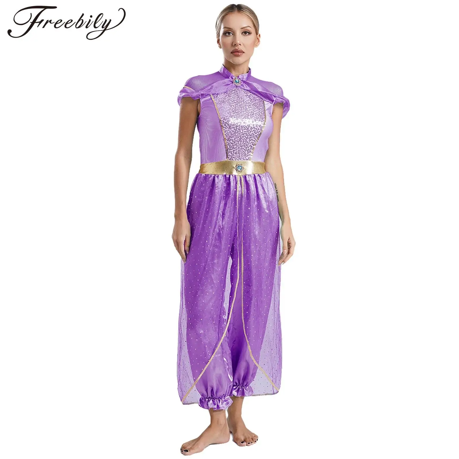

Womens Oriental Arabian Princess Cospaly Costumes Carnival Festival Belly Dance Costume Roleplay Egypt Indian Dancing Jumpsuit