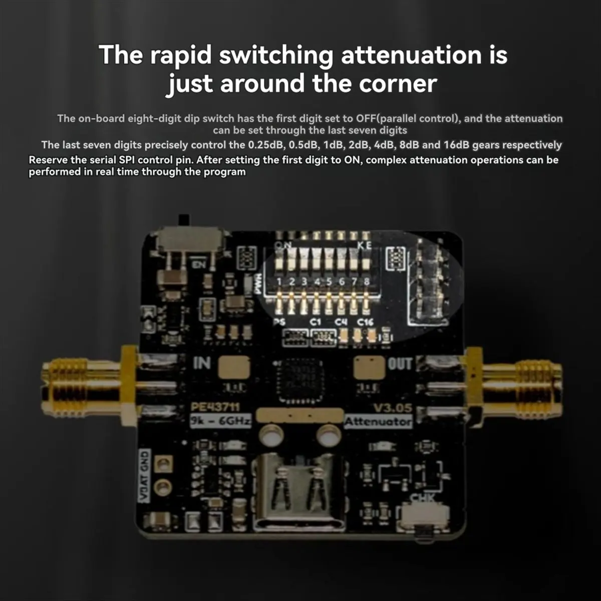 Punctual- PE43711 Digitally Controlled Attenuator 9kHz-6GHz with Built-in Battery Replaces PE4302 4G RF Attenuator Module