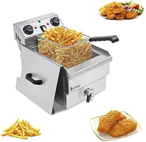 Single Tank Deep Fryer Commercial Electric  Total Capacity Restaurant Home Kitchen with Temperature Control & Large Handle