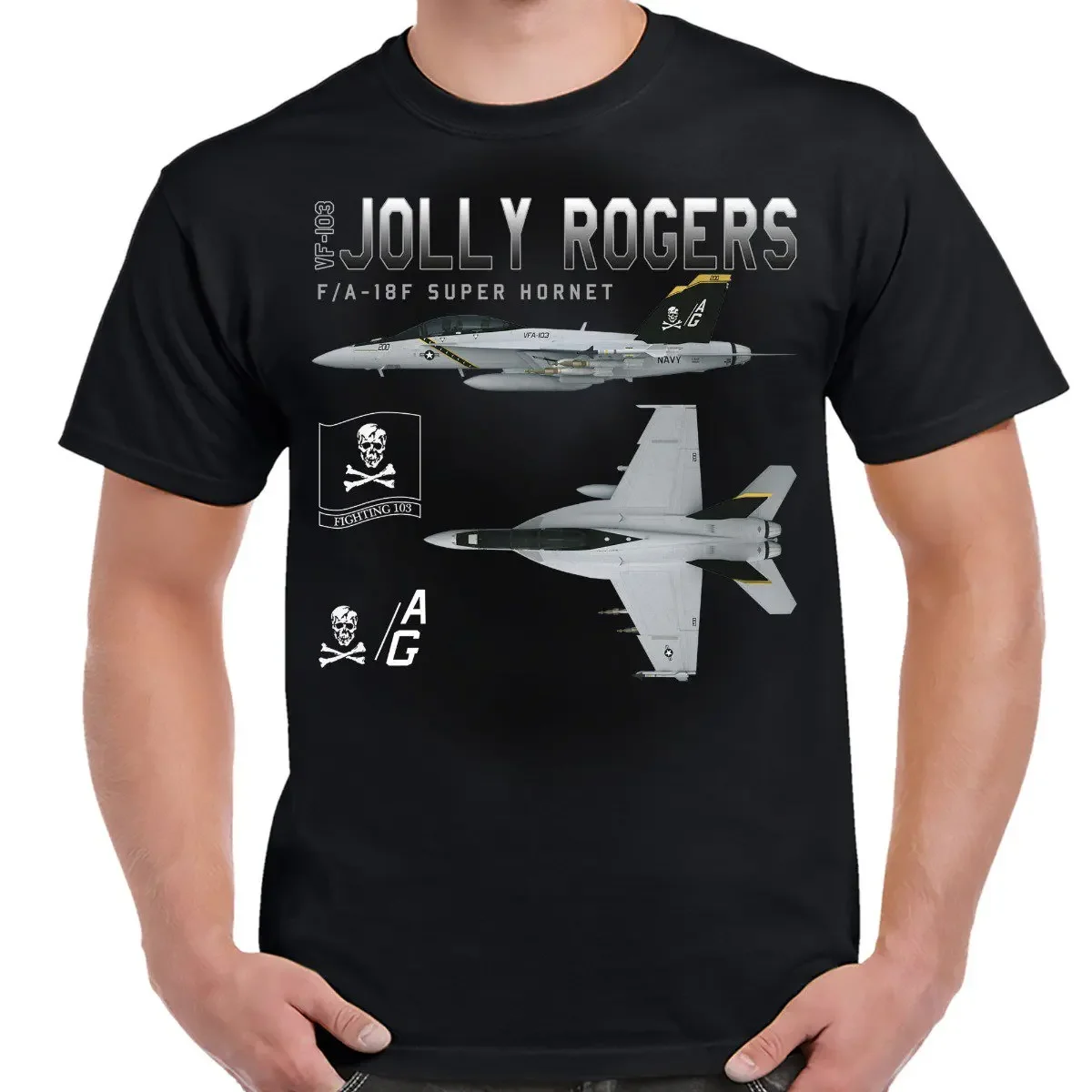Camiseta con esquema de Super Hornet Naval VF-103 "Jolly Roger" Fighter Squadron F/A-18F nueva camiseta 100% de algodón de manga corta con cuello redondo
