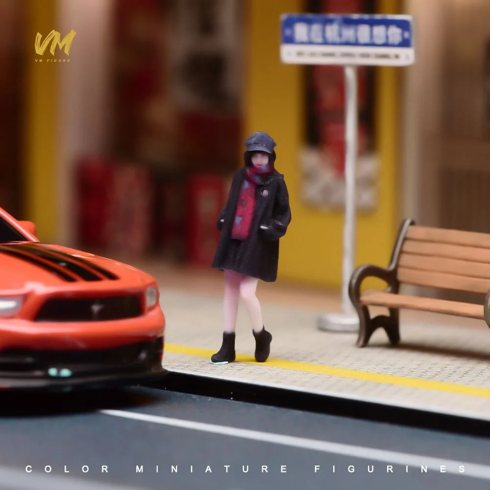 VM 1:64 Red Scarf Black Outfit Cool Girl Mini Resin Figure Diorama Match 3D Color Print Figure Desk Ornament Mini Shoot Match