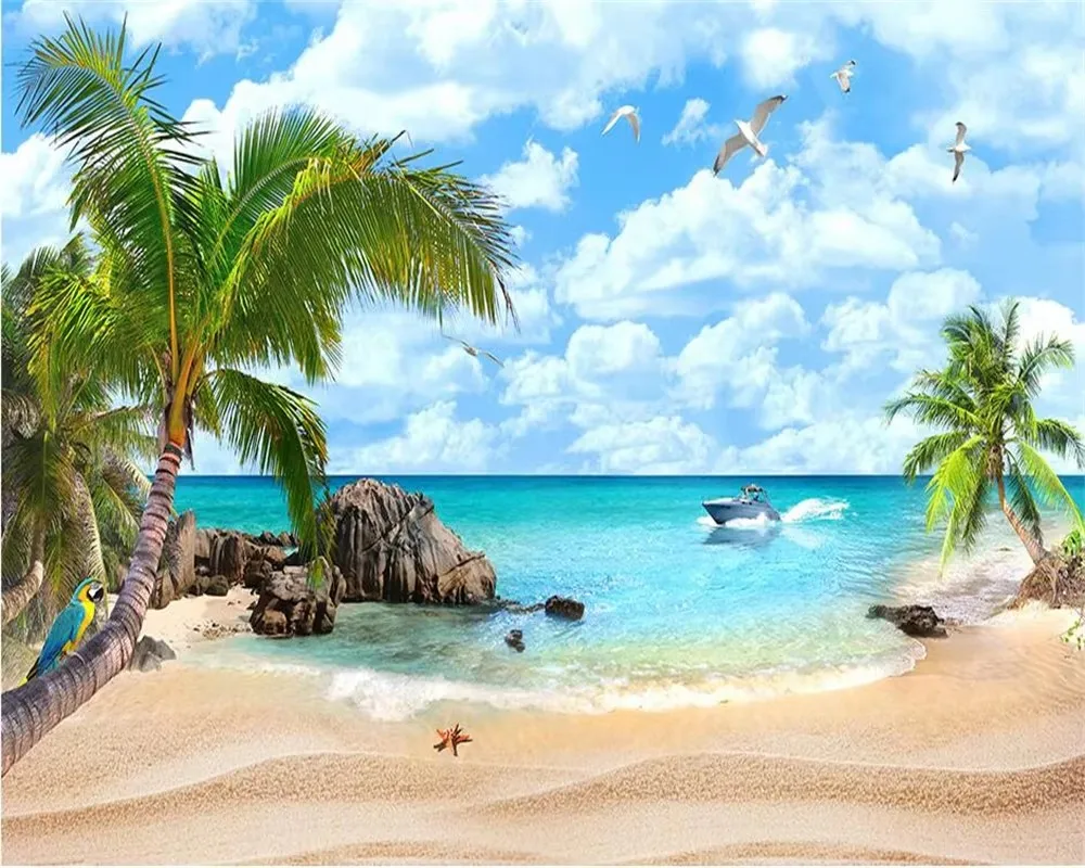 

Пользовательские 3d обои морской пейзаж пляж кокосовая пальма пейзаж ТВ фон стены украшения дома фрески гостиная 3d обои