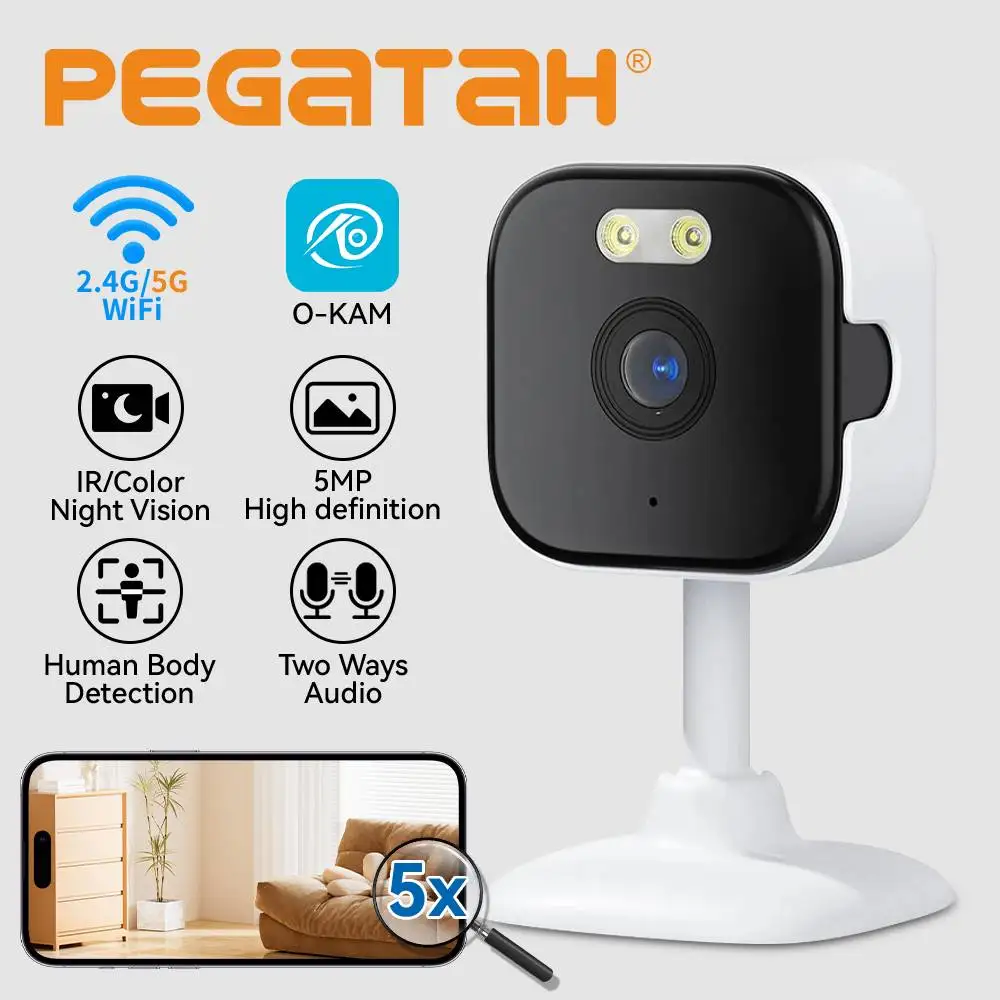 5MP HD Wifi Security Camera Mini Indoor Home Surveillance Camera Night Vision Two Ways Audio Human Detection O-KAM APP 5G IP CAM