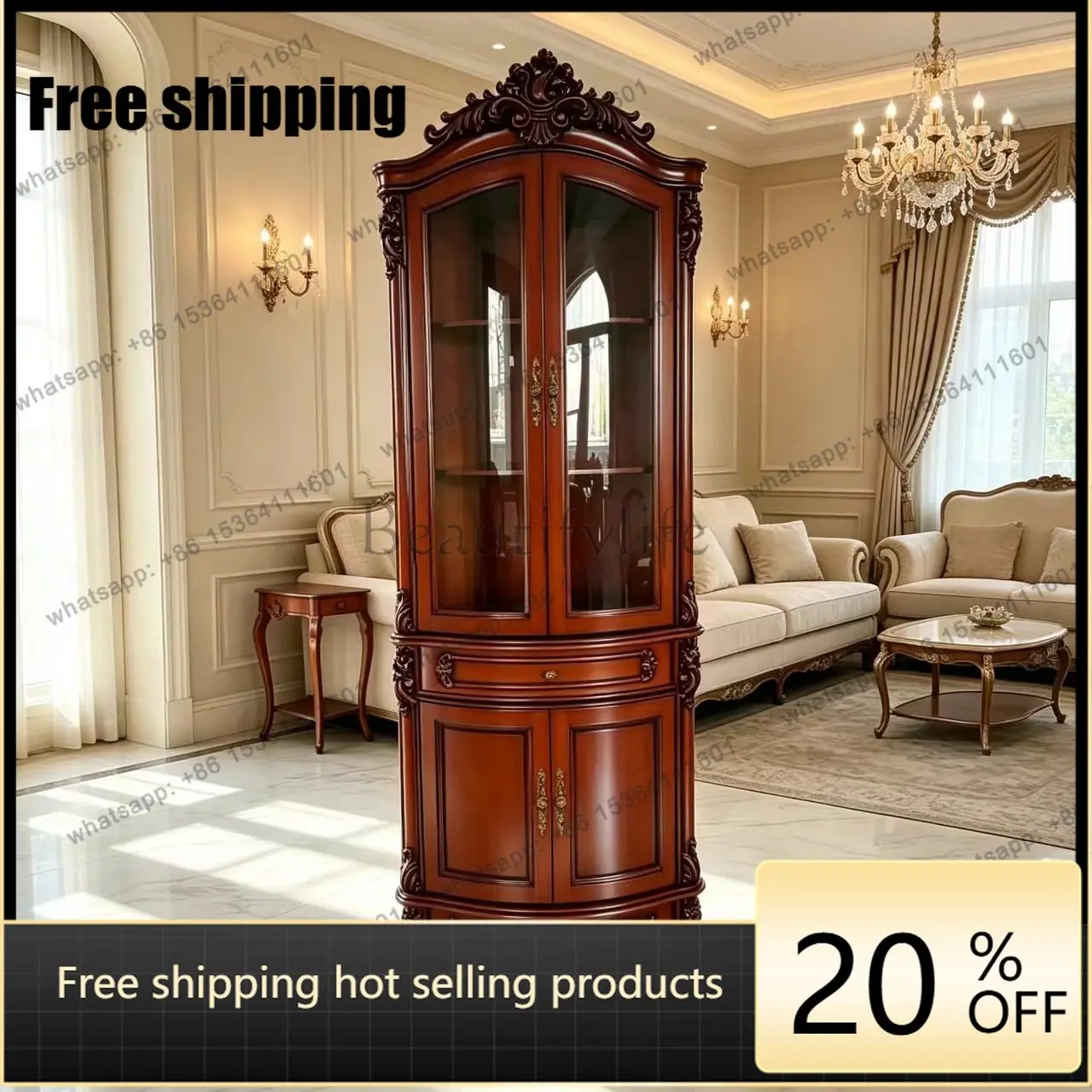Factory Direct American All Solid Wood Corner Decorative Wine Cabinet Vintage Corner Triangle Cabinet