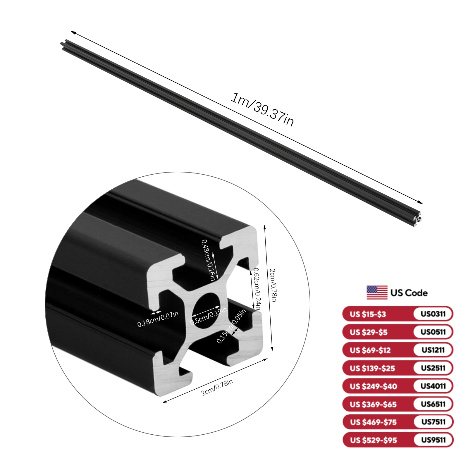 

10 упаковок 2020, алюминиевая экструзионная стандартная анодированная линейная направляющая с Т-образным пазом 20*20*1000 мм для 3D-принтера с ЧПУ, черный