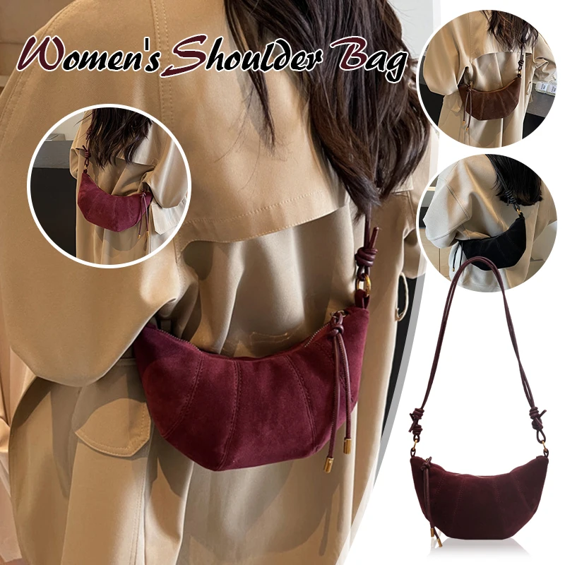 2024 High Quality Women's Suede Shoulder Bag Solid Color Simple Fashionable Crossbody Bag Zipper Soft Western Style Handbag