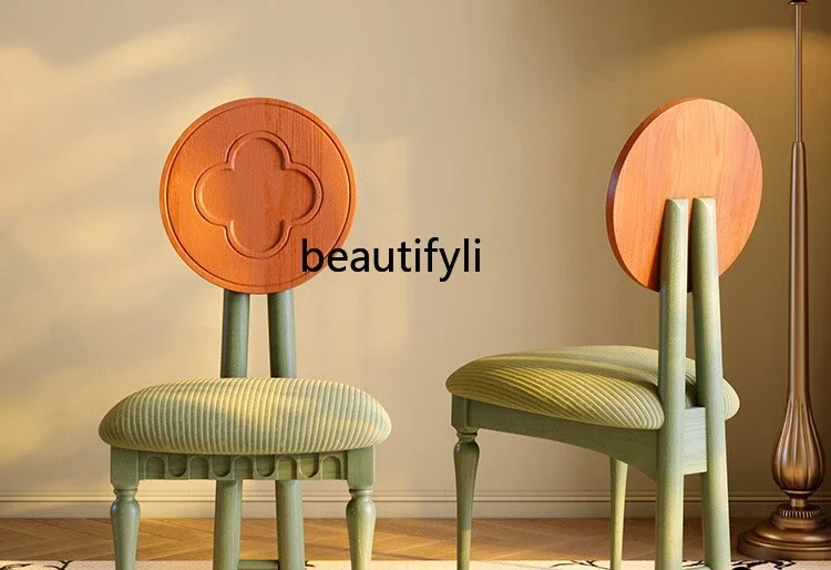 

ss K178Solid wood dining chair French, dining chair small apartment restaurant home back chair retro ash wood