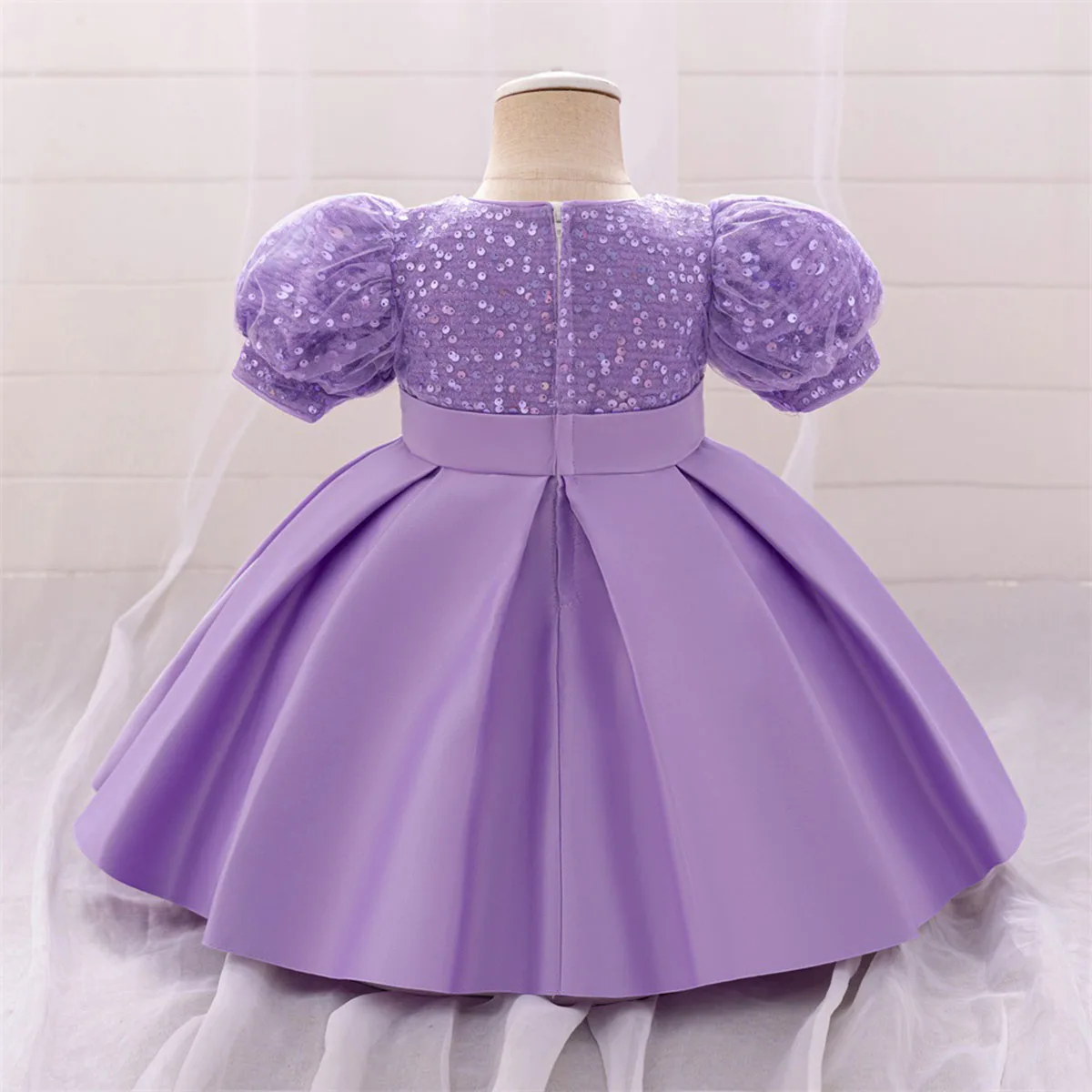 6M-4 Years Baby Toddler Puff Sleeves Flower Girl Birthday Party Graduation Ceremony Pageant Dress