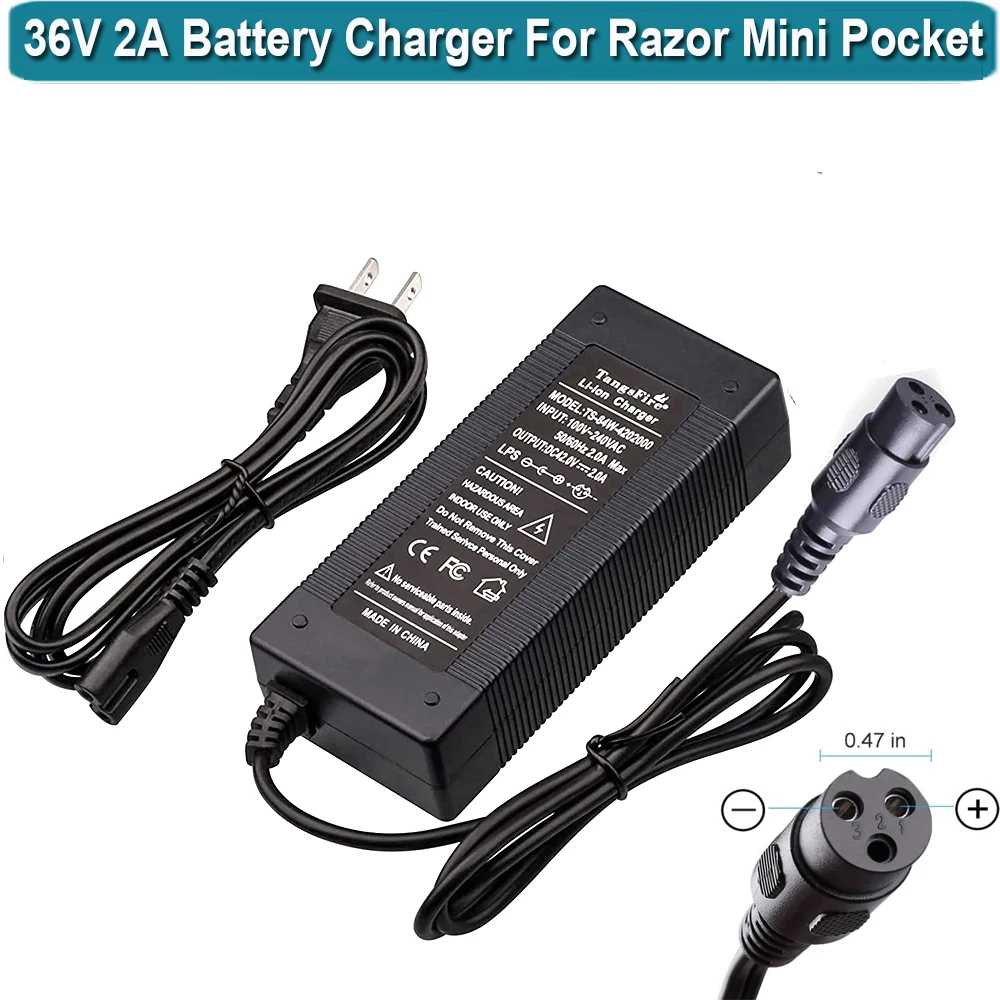 36 Volt 2 Amp Charger for 36V Boreem Jia, Minimoto, Rad2Go, TaoTao, X-Treme etc. Electric Scooter, ATV, Go Kart