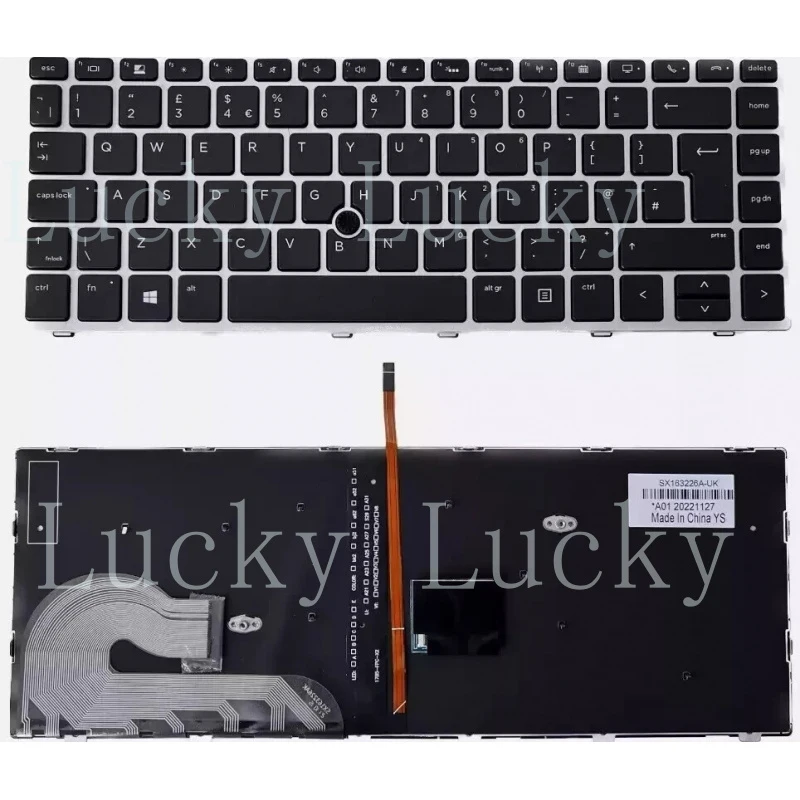 

f For HP EliteBook 840 G5 G6 846 G5 745 G5 Laptop UK Keyboard / Backlit & Pointer