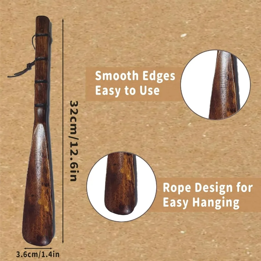 Tragbarer 32cm Holz-Schuhlöffel, Schuhzieher mit Langem Griff für Alle Schuharten, Reisefreundliches Geschenk für den Täglichen Gebrauch – Detail 2