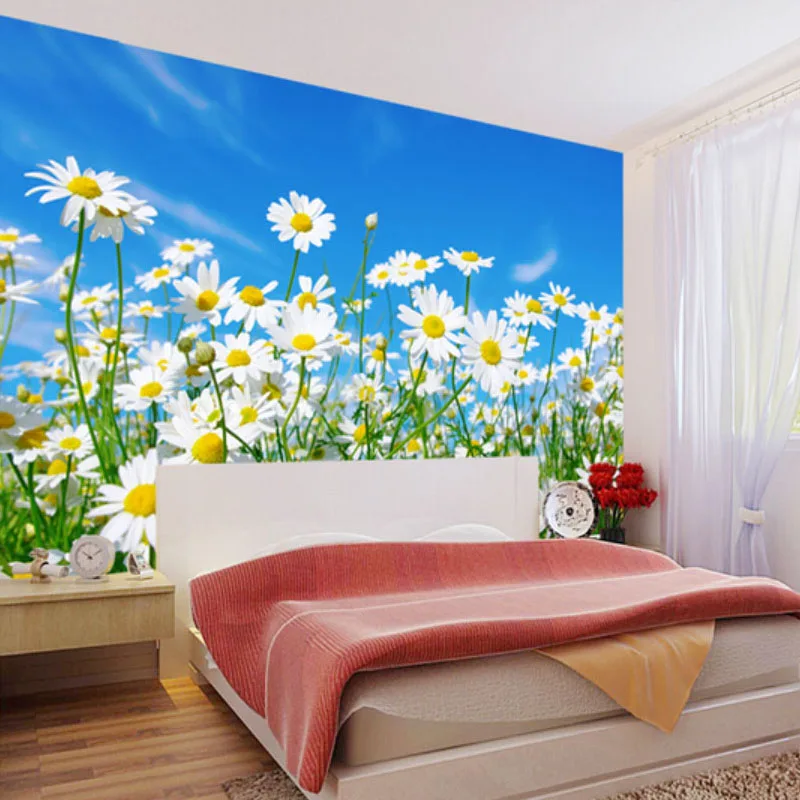 Customized 3D Scenery Beautiful Flowers Photo Mural Wallpaper blue sky white clouds Living room sofa TV background wall bedroom