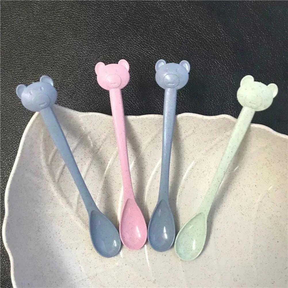 

20pcs Bear Design Plastic Ice Cream Spoons Reusable Baby Spoons Lightweight For Condiments Sugar Coffee Stirring
