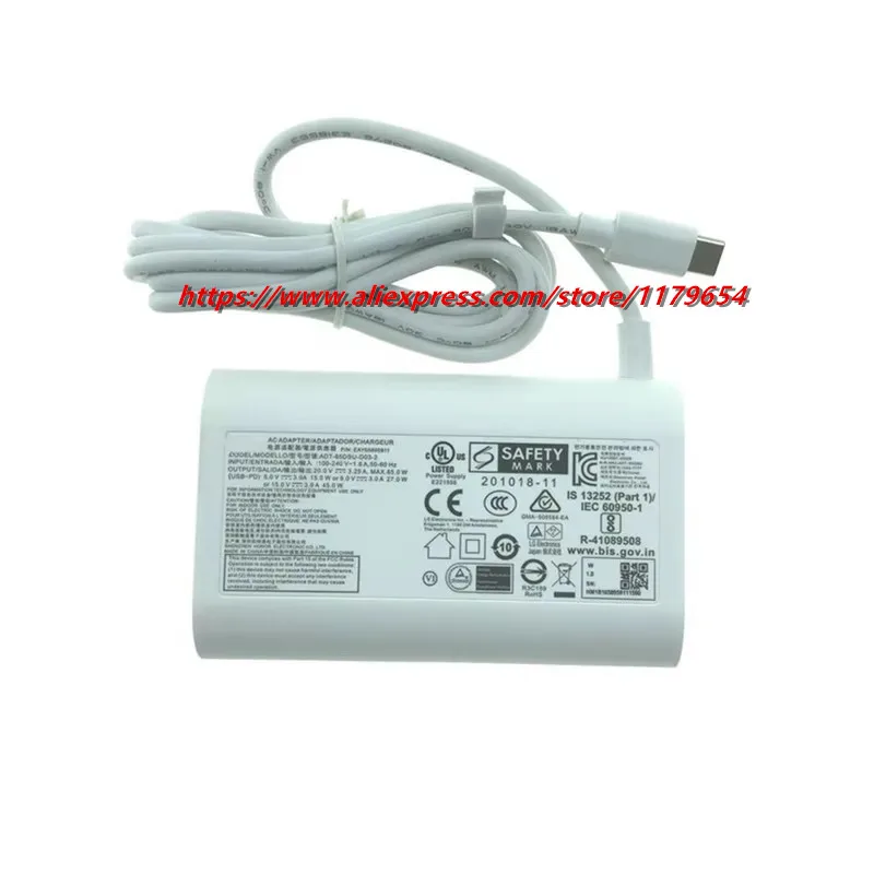 20V 3.25A 65W USB Type C ADT-65DSU-D03-2 ADT-65FSU-D03-EPK EAY65895911 Original AC Adapter Charger For LG gram 15Z90Q-P.ADB9U1