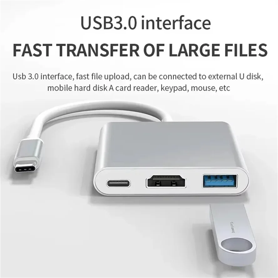 USB C HUB 3in1 نوع C 3.0 إلى HDMI محطة إرساء متوافقة PD شحن سريع 4K HDMI محول الفاصل للكمبيوتر الهاتف ماك بوك