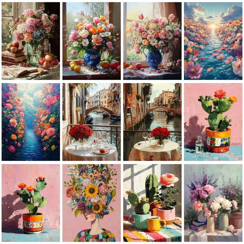 

CHENISTORY Coloring By Number Flower Drawing On Canvas Picture By Number HandPainted Art Gift Kit DIY Decor