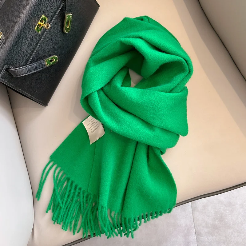 100% Wool Winter Scarf For Women Long Warm Cashmere Scarves Hijab Solid Lady Shawl Wrap Female Pashmina Bandana Head Scarfs New