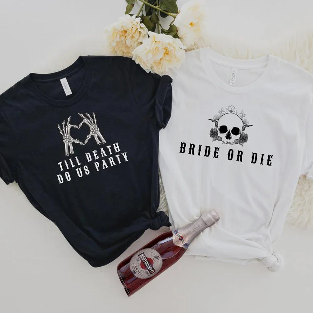 Halloween Skull Bridesmaid T-Shirts Till Death Do Us Part Shirt Summer High quality pure cotton T-shirt