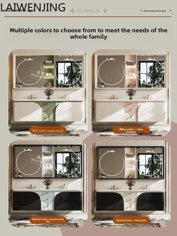 

HLZ bathroom cabinet large size double basin combination cream toilet washstand