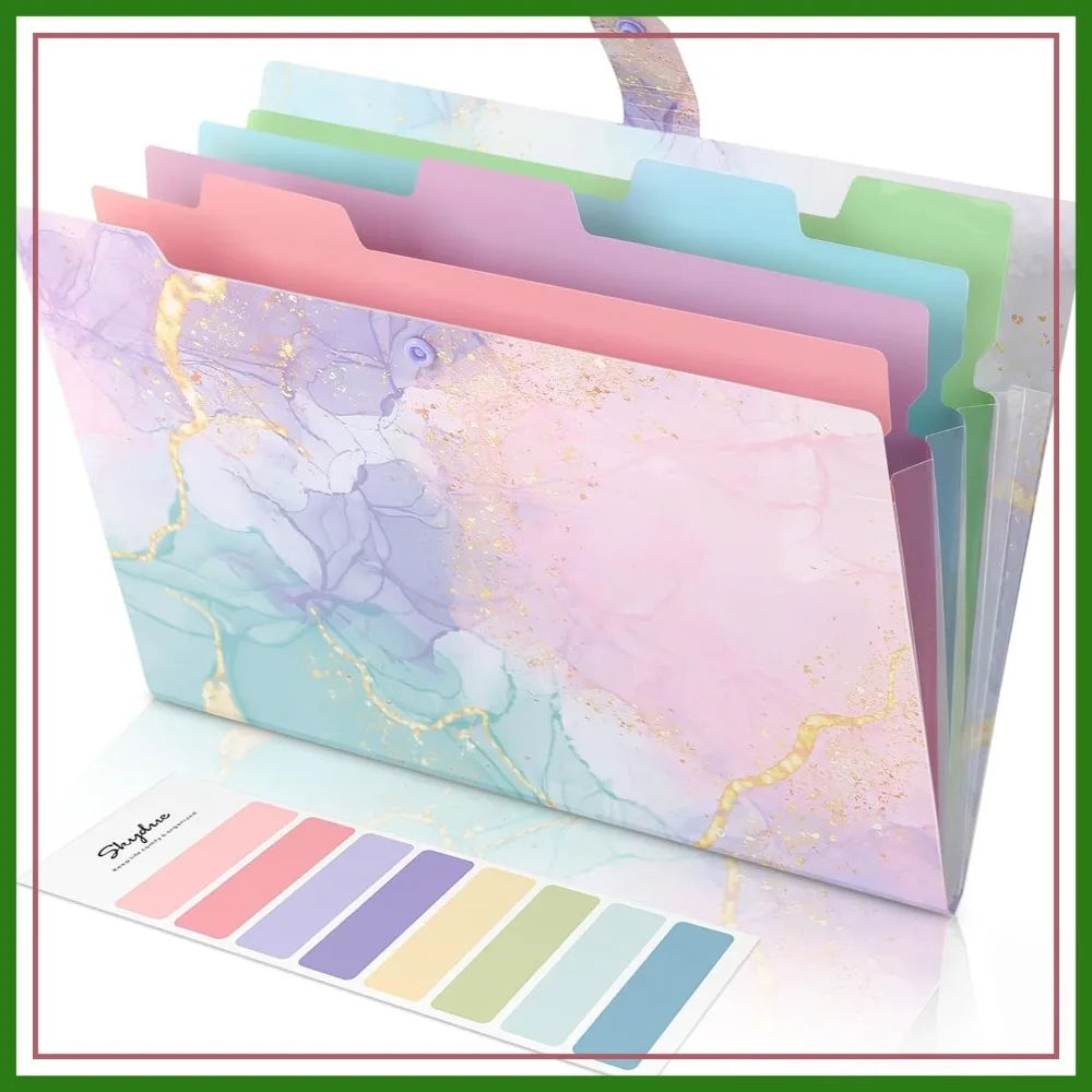 

5-Pocket Expanding File Folder, Letter Size Accordion Organizer, Cute Marble Pink for School Office