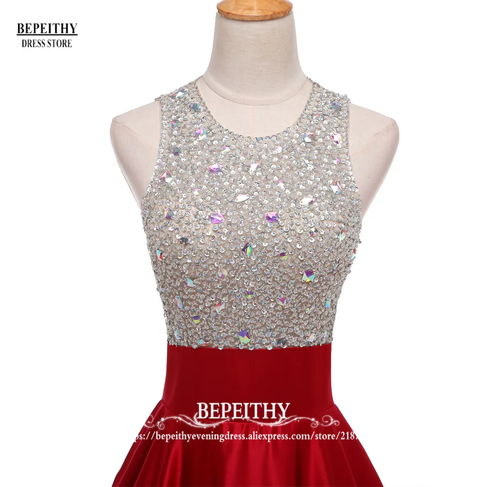 BEPEITHY Customized Real Image A Line Evening Dress Beadings Crystal Bodice Open Back Party Elegant Vestidos De Fiesta Elegantes