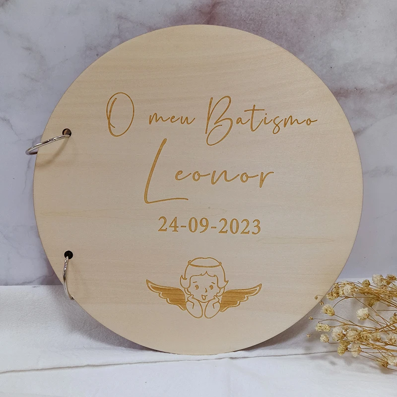 Baby Angel Guestbook Personalized Wooden Guest Book DIY Album Baby Shower Decoration Baptism Gift Baby Keepsake Book